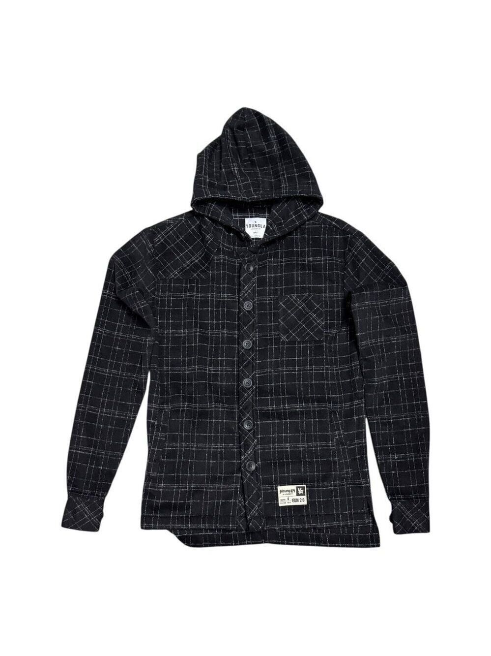 YOUNGLA Plaid Soft Hoodie Shacket Designer Streetwear Jacket Mens Small